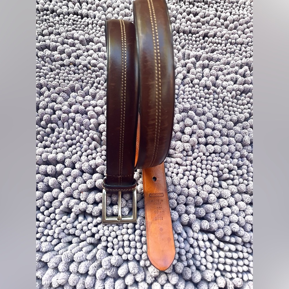 Coach Rich Brown Leather Belt with Shiny Silver Buckle